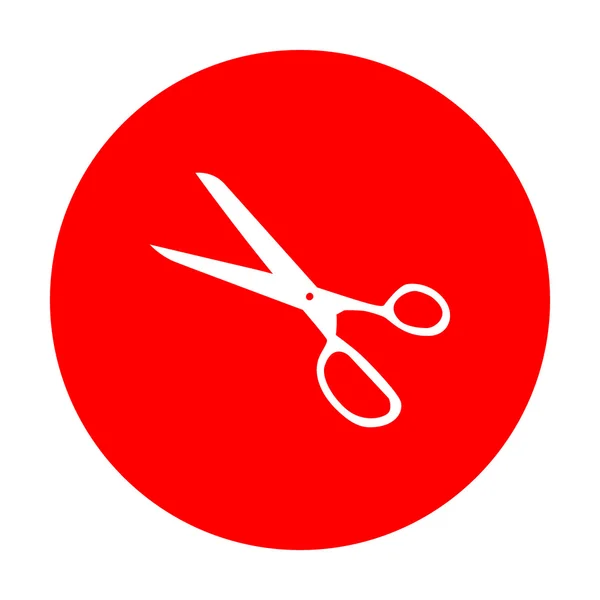 Scissors sign illustration. White icon on red circle. — Stock Vector