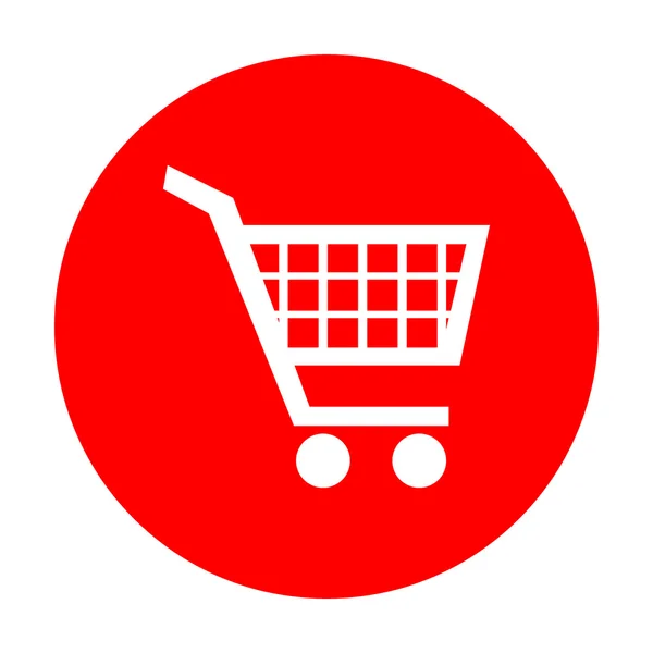 Carrito de compras. Icono blanco en círculo rojo . — Vector de stock
