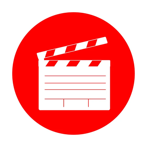 Film clap board bioscoop teken. Wit pictogram op de rode cirkel. — Stockvector