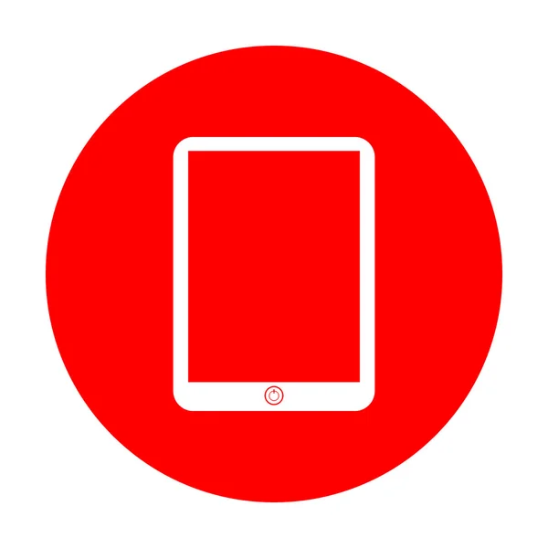 Segno tablet del computer. Icona bianca sul cerchio rosso . — Vettoriale Stock