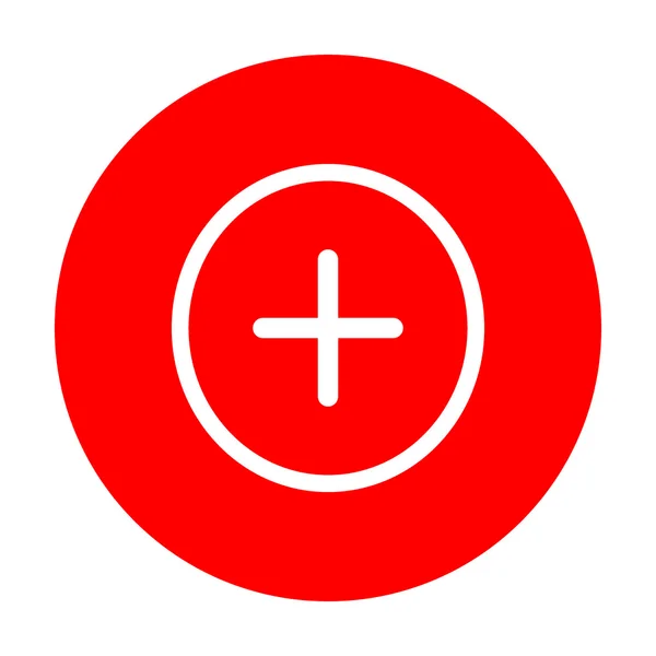 Θετικό σύμβολο συν. Λευκό εικονίδιο στον κόκκινο κύκλο. — Διανυσματικό Αρχείο