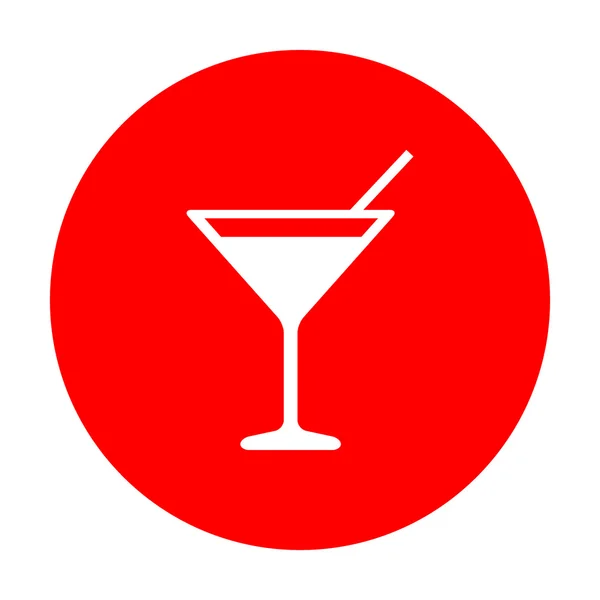 Illustrazione del segno del cocktail. Icona bianca sul cerchio rosso . — Vettoriale Stock