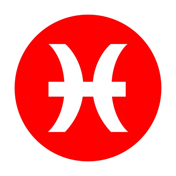 Ilustración signo de Piscis. Icono blanco en círculo rojo . — Archivo Imágenes Vectoriales