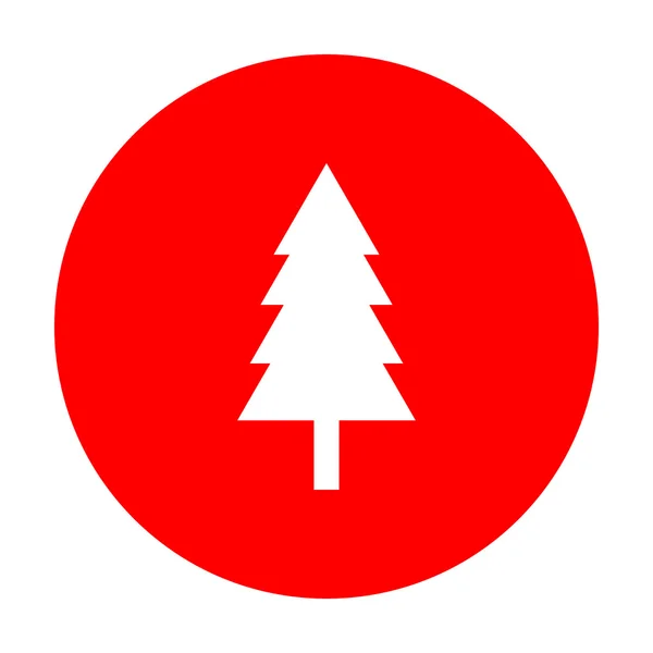 Новорічний знак дерева. Біла піктограма на червоному колі . — стоковий вектор