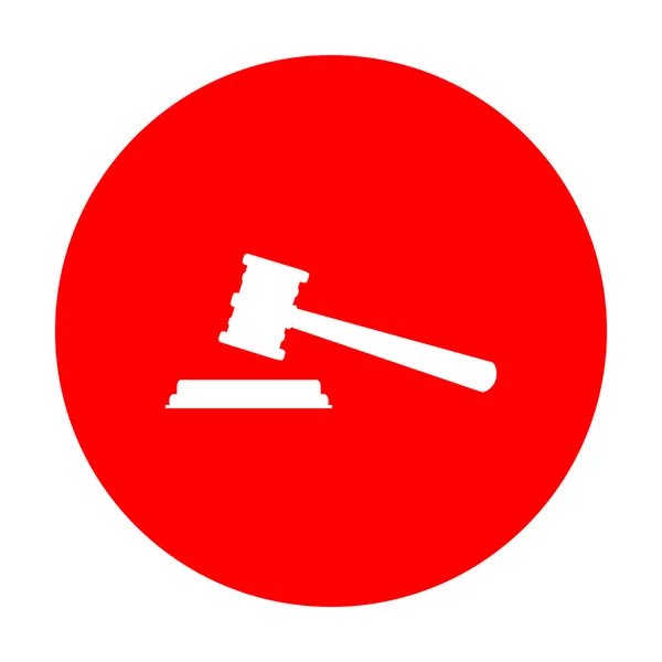 Justice hammer sign. White icon on red circle. — Stock Vector