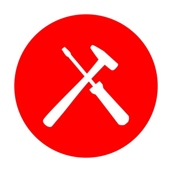 Ferramentas sinal ilustração. Ícone branco no círculo vermelho . —  Vetores de Stock