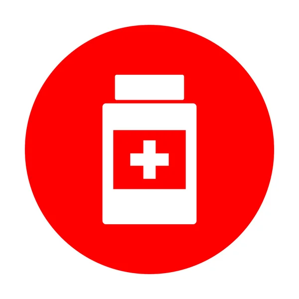 Medical container sign. White icon on red circle. — Stock Vector