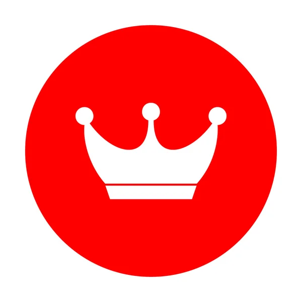 King crown sign. White icon on red circle. — Stock Vector