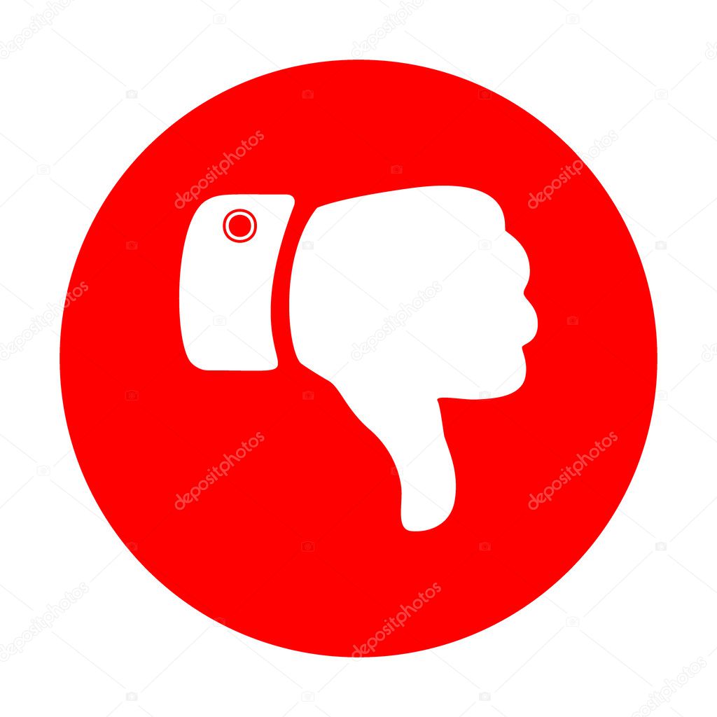 Hand sign illustration. White icon on red circle.