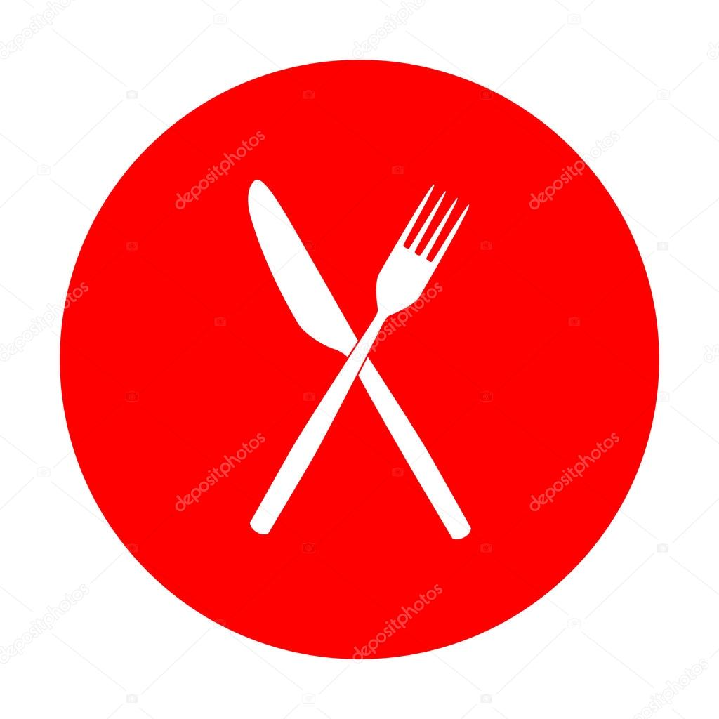Fork And Knife Sign White Icon On Red Circle Stock Vector