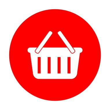 Alışveriş sepeti işareti. Beyaz simgesi üzerinde kırmızı daire.