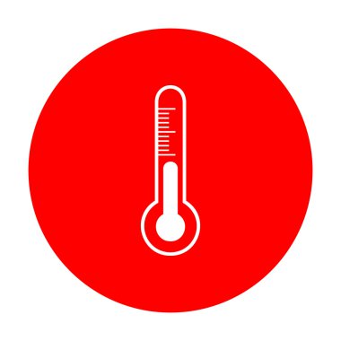 Meteo tanılama teknolojisi termometre işareti. Beyaz simgesi üzerinde kırmızı daire.