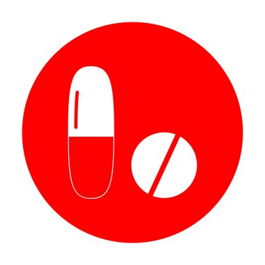 Tıbbi hapları işareti. Beyaz simgesi üzerinde kırmızı daire.