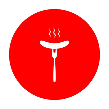 Sosis çatal üye. Beyaz simgesi üzerinde kırmızı daire.