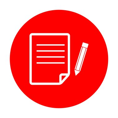 Kağıt ve kalem işareti. Beyaz simgesi üzerinde kırmızı daire.