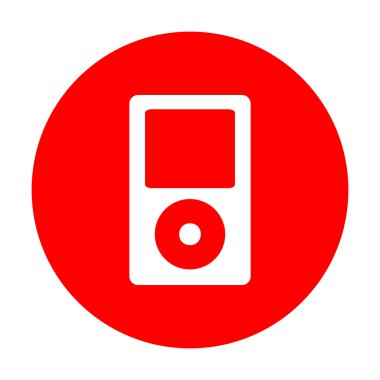 Taşınabilir müzik cihazı. Beyaz simgesi üzerinde kırmızı daire.