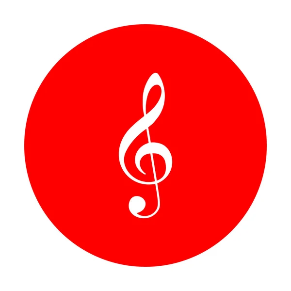Signo de violino de música. G-clef. Fenda tripla. Ícone branco no círculo vermelho . — Vetor de Stock