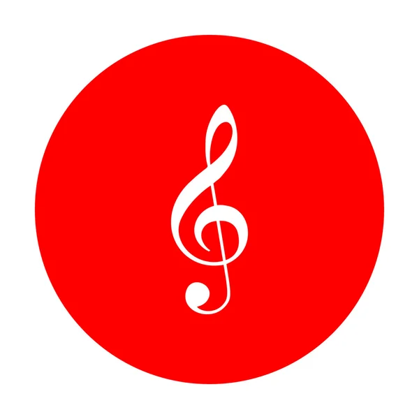 Müzik keman nota anahtarı işareti. G-nota anahtarı. Tiz nota anahtarı. Beyaz simgesi üzerinde kırmızı daire.