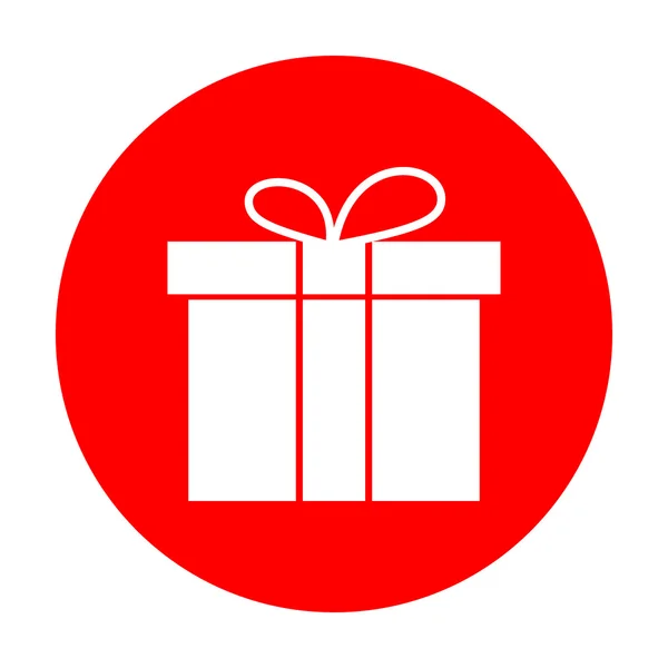 Gift box znak. Biała ikona na czerwone kółko. — Wektor stockowy