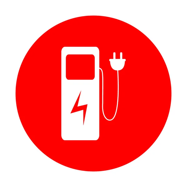 Señal de la estación de carga del coche eléctrico. Icono blanco en círculo rojo . — Vector de stock