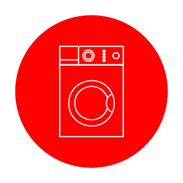Señal de lavadora. Icono blanco en círculo rojo . — Vector de stock
