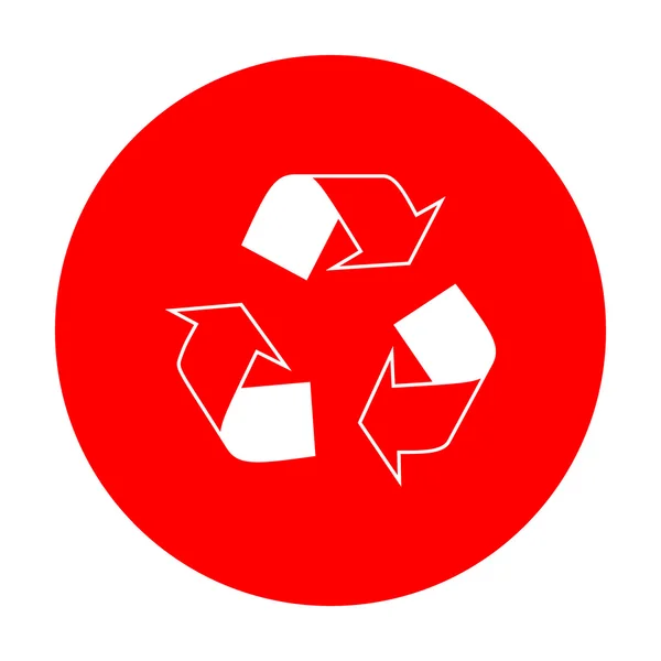 Recycle logo concept. White icon on red circle. — Stock Vector