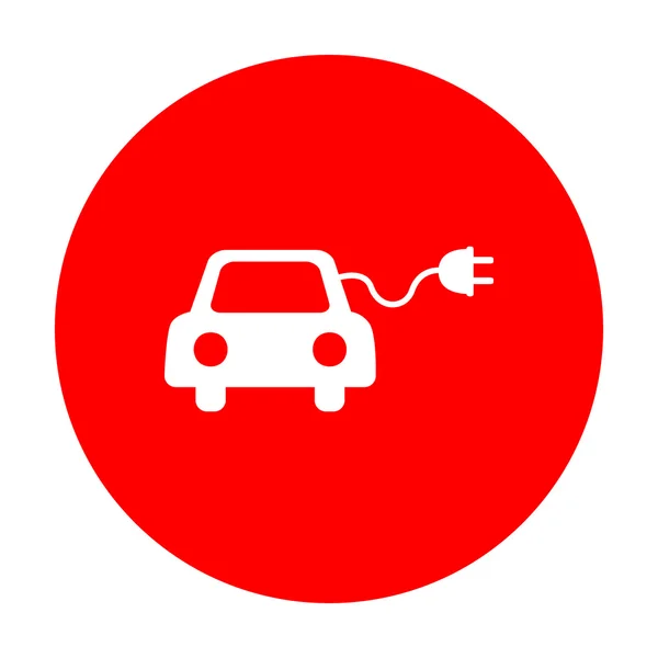 Eco ηλεκτρικό αυτοκίνητο σημάδι. Λευκό εικονίδιο στον κόκκινο κύκλο. — Διανυσματικό Αρχείο