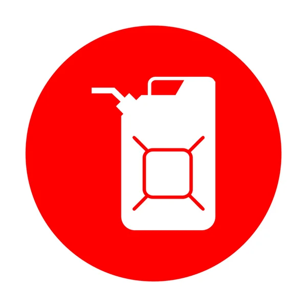 Kanystr oleje znamení. Kanystr znamení ropy. Bílá ikona na červený kroužek. — Stockový vektor