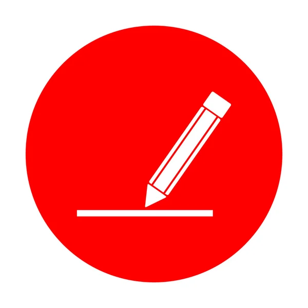 Potlood teken illustratie. Wit pictogram op de rode cirkel. — Stockvector