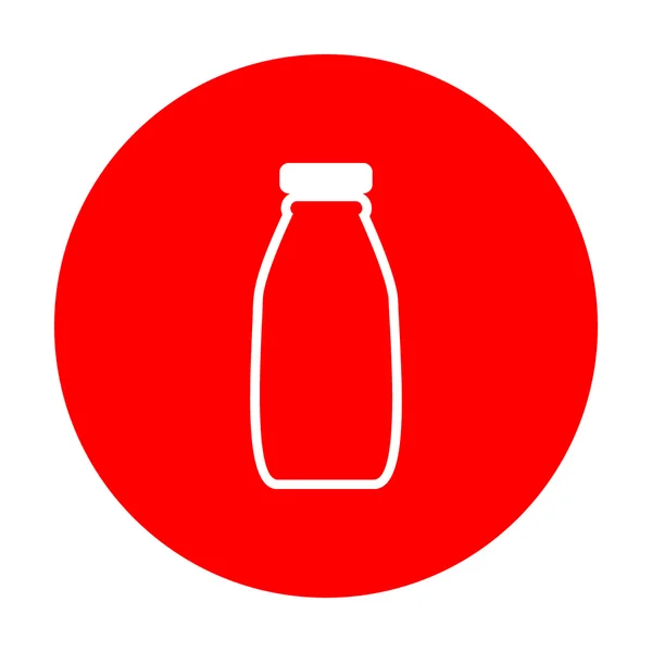 Milk bottle sign. White icon on red circle. — Stock Vector