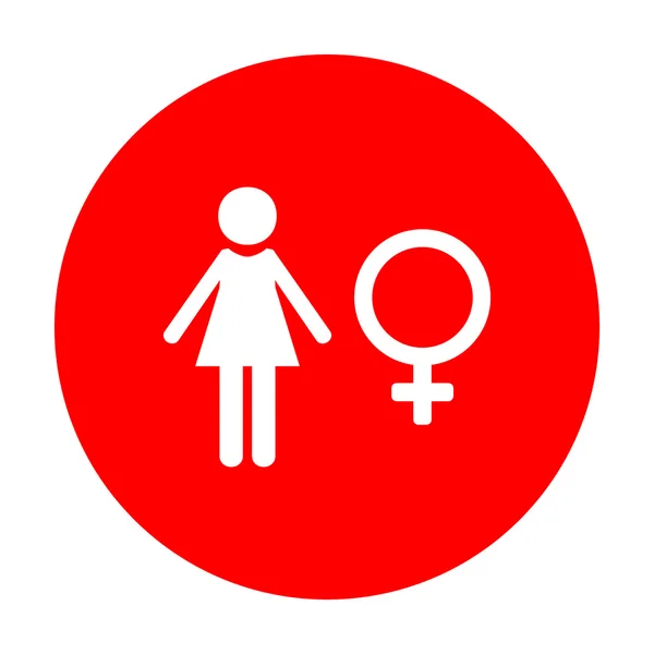 Ilustración de signos femeninos. Icono blanco en círculo rojo . — Vector de stock