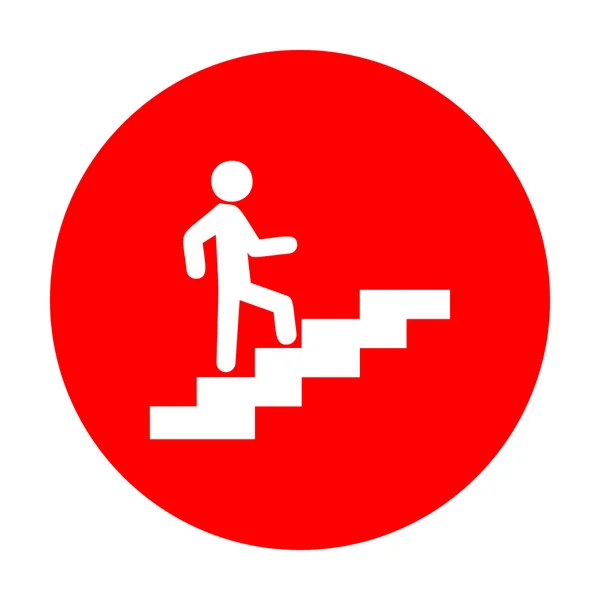 El hombre de las escaleras subiendo. Icono blanco en círculo rojo . — Vector de stock