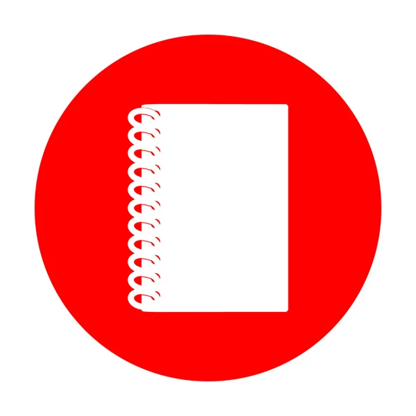 Caderno sinal simples. Ícone branco no círculo vermelho . — Vetor de Stock