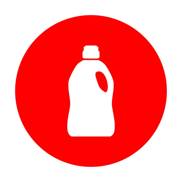 Plastic bottle for cleaning. White icon on red circle. — Stock Vector
