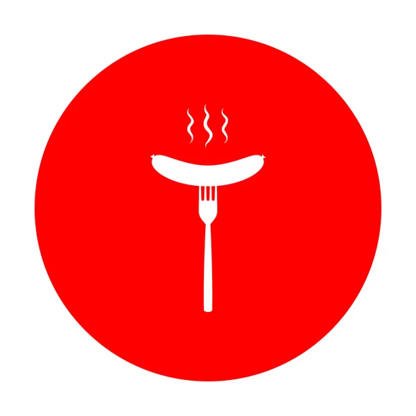Saucisse à la fourchette. Icône blanche sur cercle rouge . — Image vectorielle