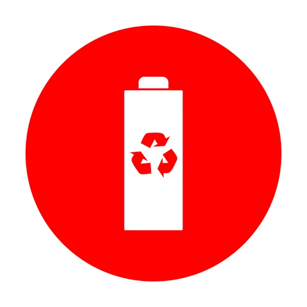 Illustrazione del segno del riciclaggio della batteria. Icona bianca sul cerchio rosso . — Vettoriale Stock