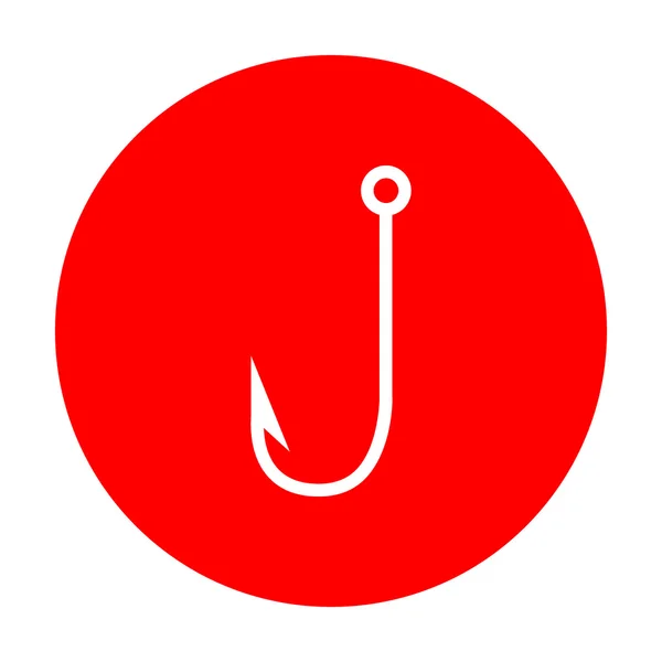 Fishing Hook sign illustration. White icon on red circle. — Stock Vector