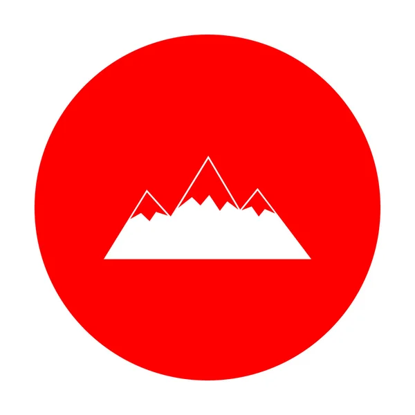 Signo de montaña ilustración. Icono blanco en círculo rojo . — Vector de stock