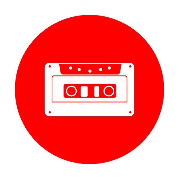 Cassettepictogram, geluidsband teken. Wit pictogram op de rode cirkel. — Stockvector