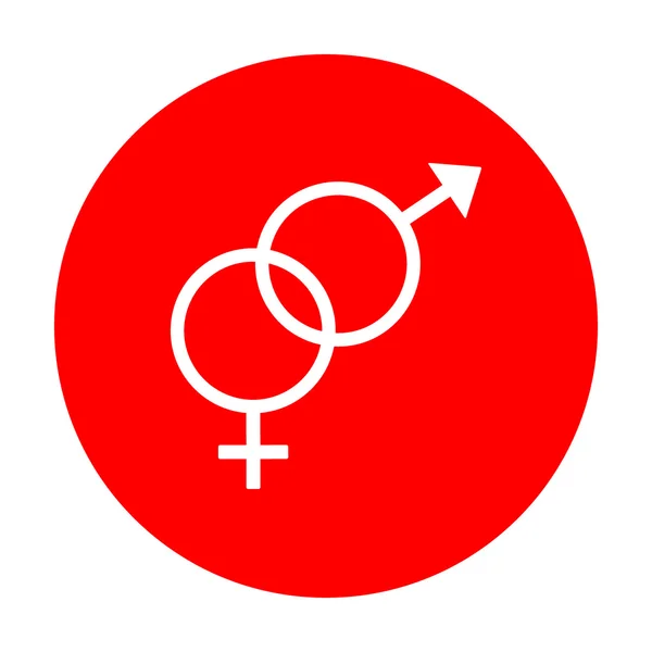 Σημάδι σύμβολο του σεξ. Λευκό εικονίδιο στον κόκκινο κύκλο. — Διανυσματικό Αρχείο