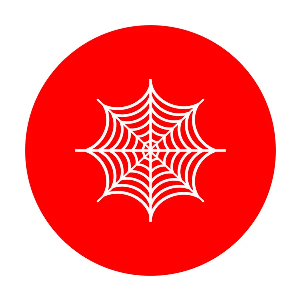 Spindel på web illustration. Vit ikon på röd cirkel. — Stock vektor