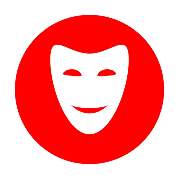 Komedie theatrale maskers. Wit pictogram op de rode cirkel. — Stockvector