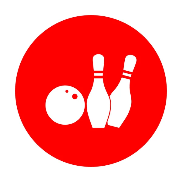 Bowling Zeichen Illustration. weißes Symbol auf rotem Kreis. — Stockvektor