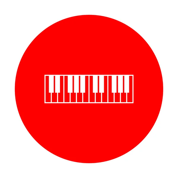 Знак пианино. Белый значок на красном круге . — стоковый вектор