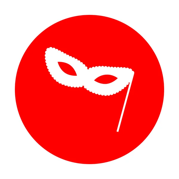 Carnaval tradicional veneziano Máscara decorativa sinal. Ícone branco no círculo vermelho . —  Vetores de Stock