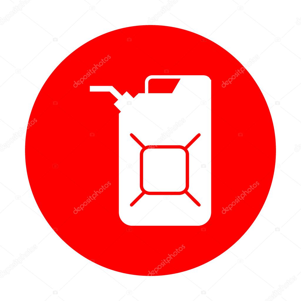 Jerrycan oil sign. Jerry can oil sign. White icon on red circle.