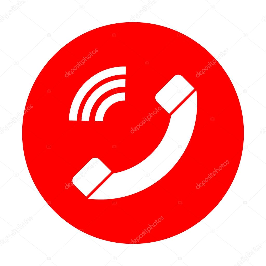 Phone sign illustration. White icon on red circle.