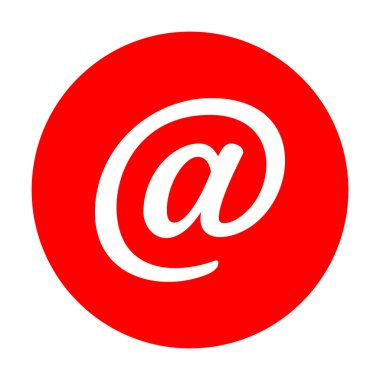 Posta işareti illüstrasyon. Beyaz simgesi üzerinde kırmızı daire.