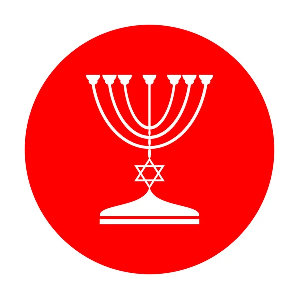 Zsidó Menorah gyertyatartó a fekete sziluettje. Fehér ikon piros kör. — Stock Vector