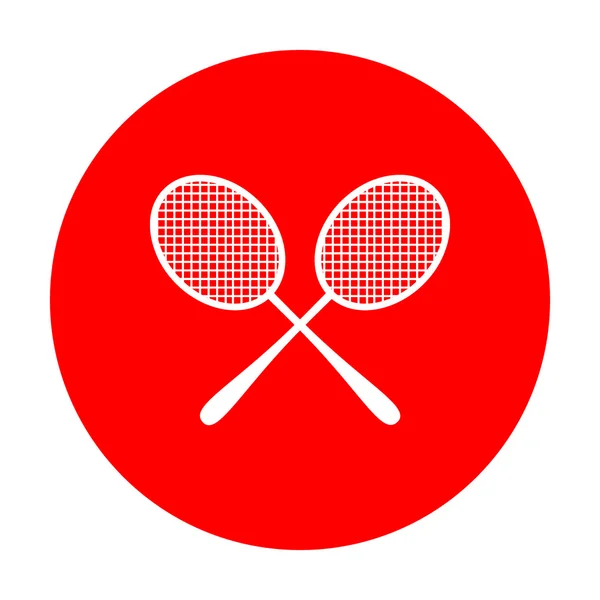 Firma de raquetas de tenis. Icono blanco en círculo rojo . — Vector de stock